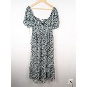 Astr the Label Romantic Cottage Floral Midi Dress Puff Sleeve Womens Sz M 135